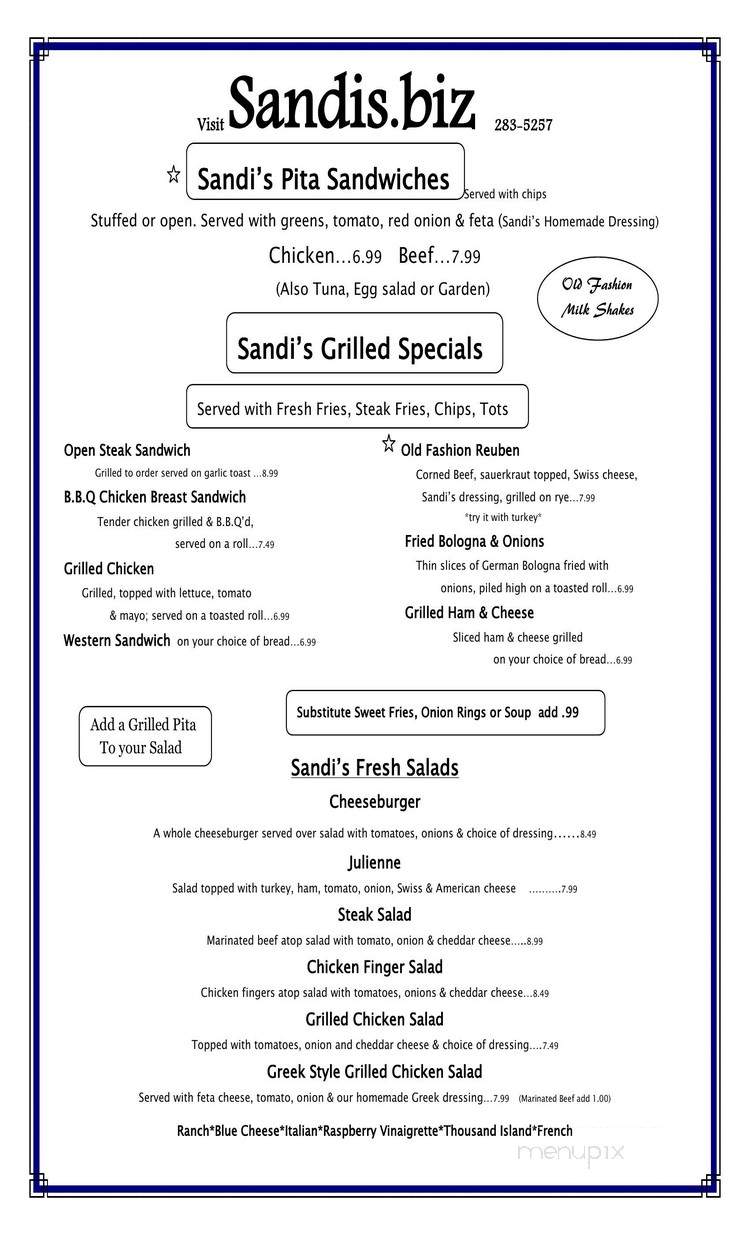 Sandy's Family Restaurant - Formosa, ON menu_pic