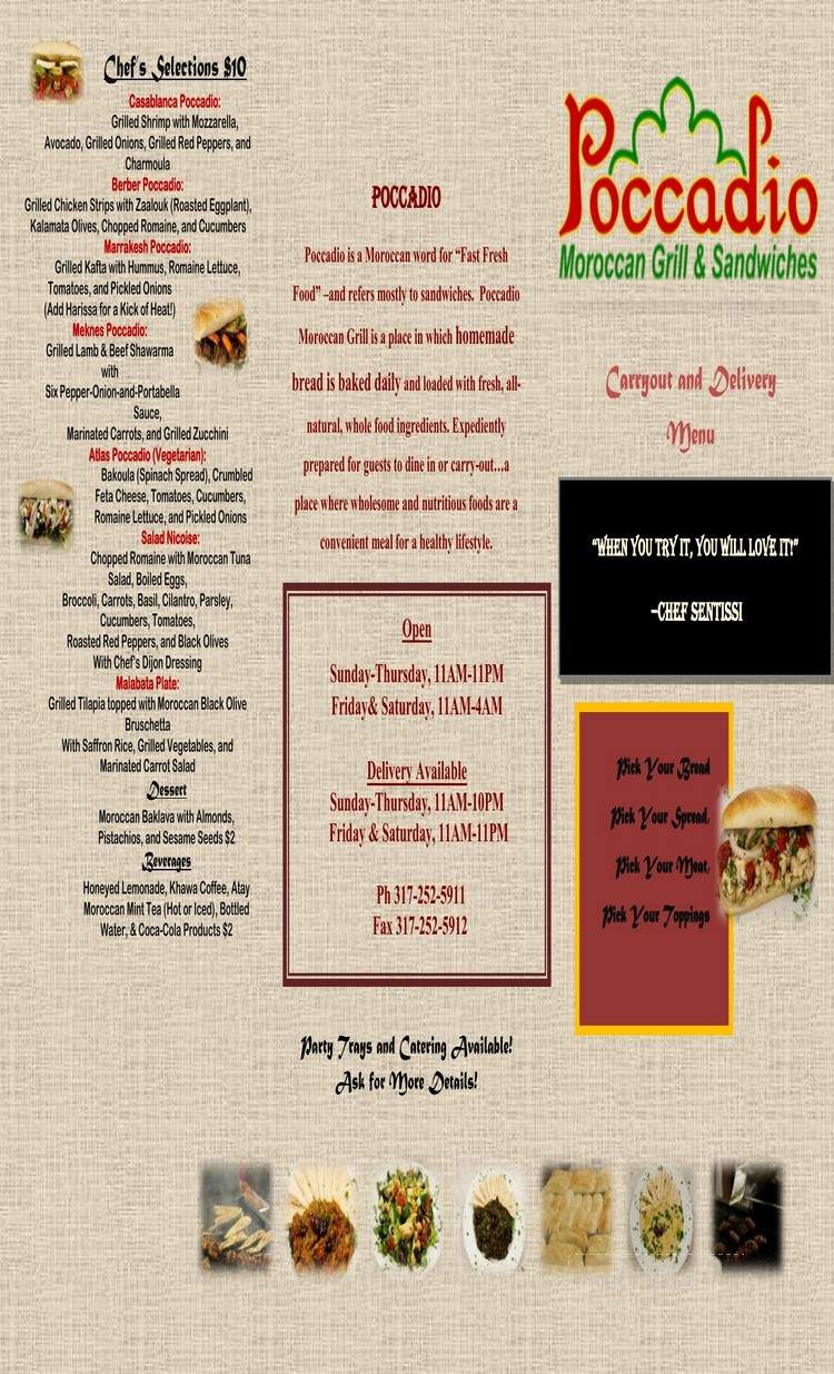 Poccadio Moroccan Grill and Gourmet Sandwiches - Indianapolis, IN menu_pic