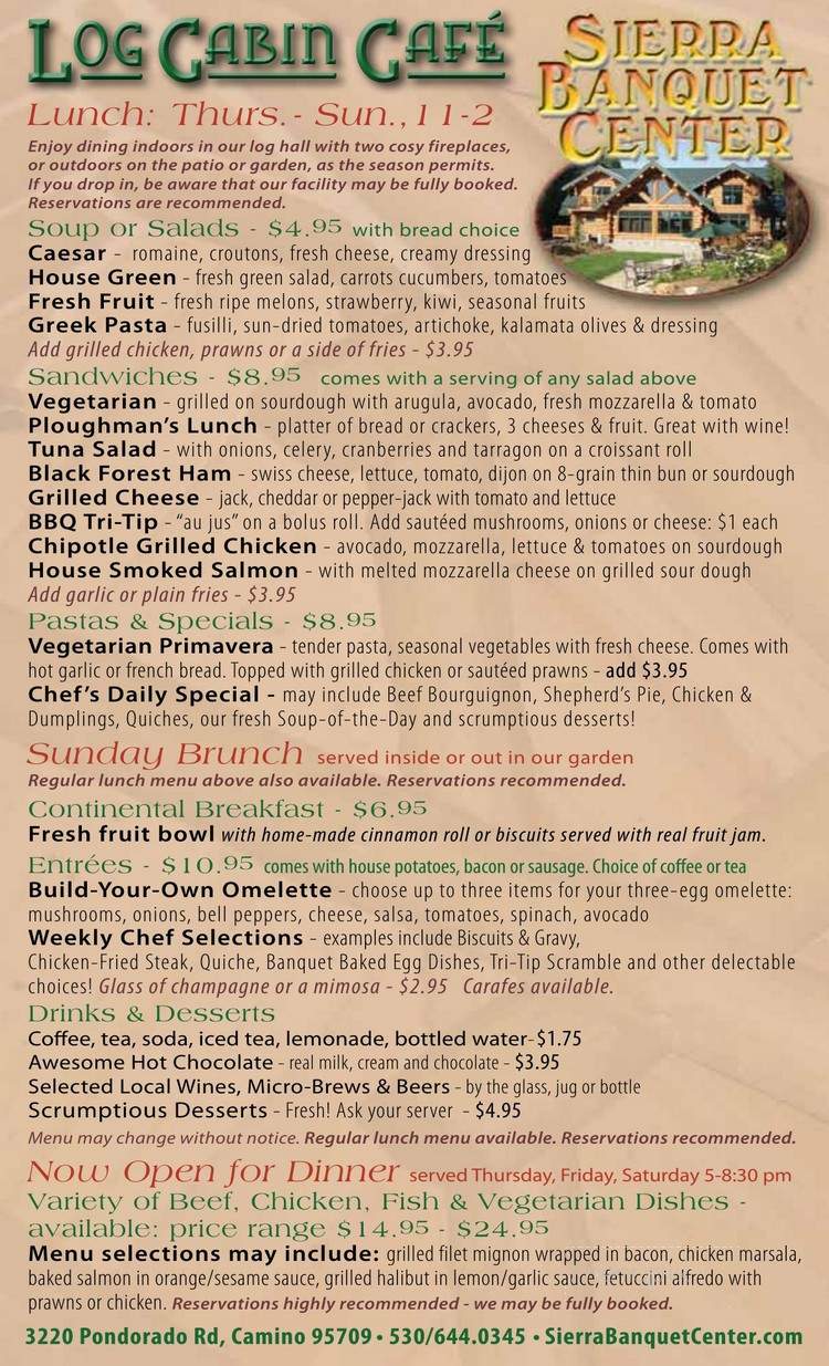 Log Cabin Cafe - Camino, CA menu_pic