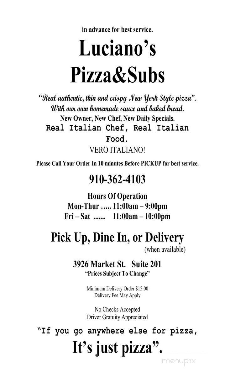 Luciano's Pizza & Subs - Wilmington, NC menu_pic