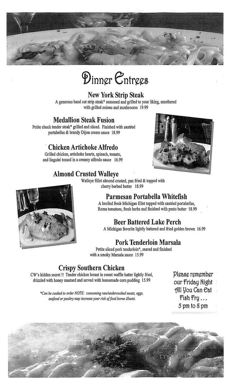 C W's Blue Water Bistro - Traverse City, MI menu_pic