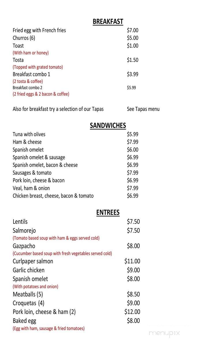 A Taste of Spain - Tallahassee, FL menu_pic