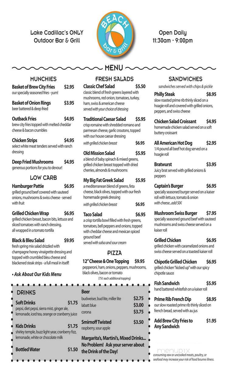 Cadillac Sands Resort - Cadillac, MI menu_pic