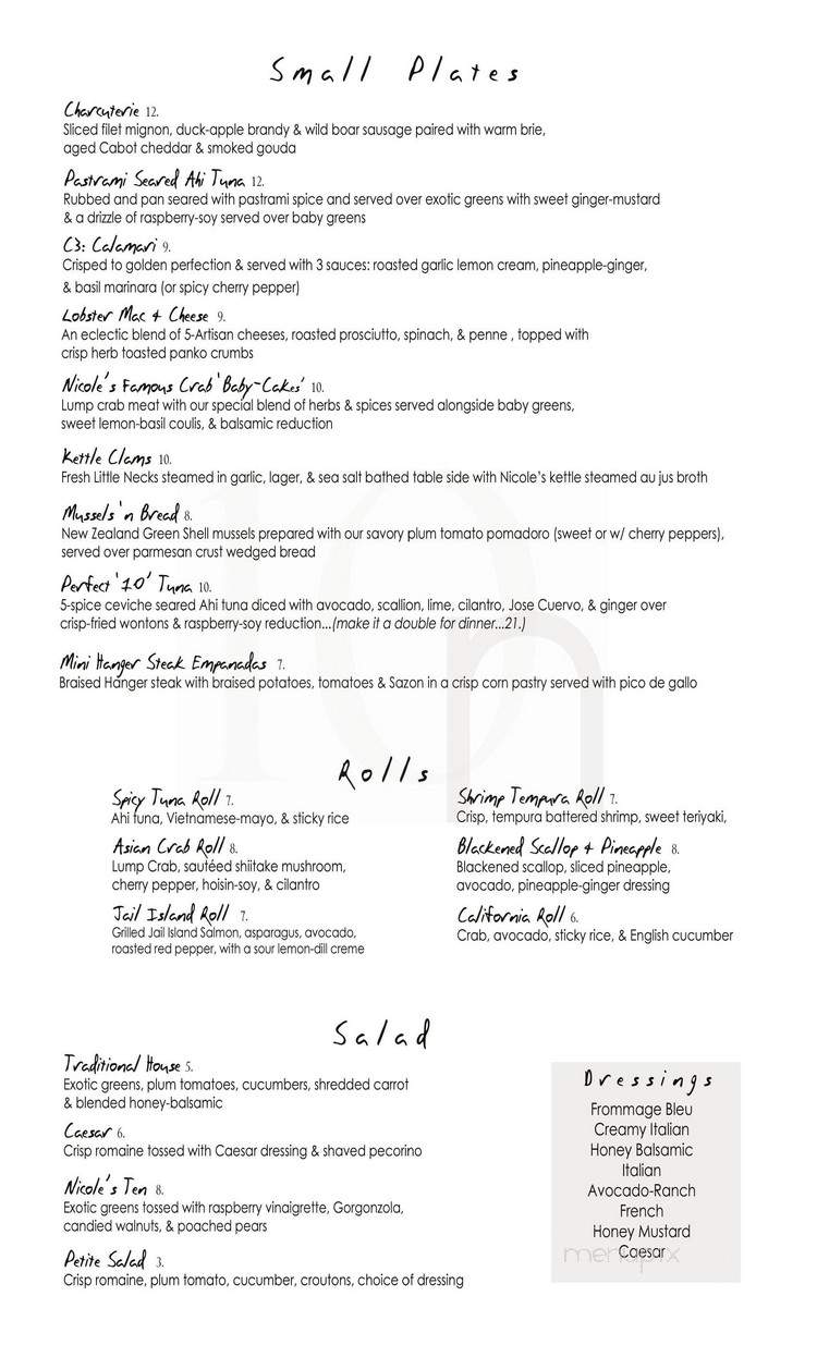 Nicole's Ten Restaurant - Randolph, NJ menu_pic