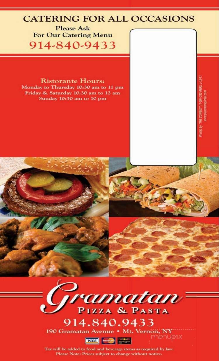Gramatan Pizza & Pasta - Mount Vernon, NY menu_pic