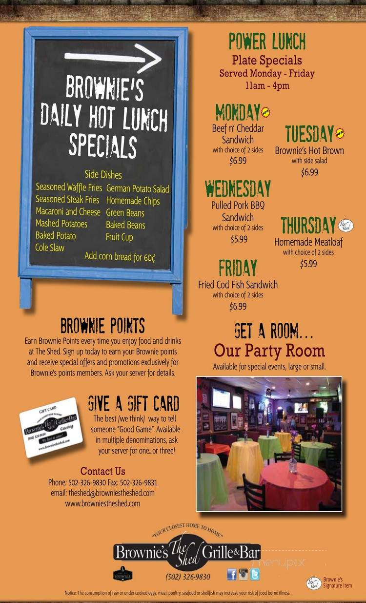 Brownie's the Shed Grille & Bar - Louisville, KY menu_pic