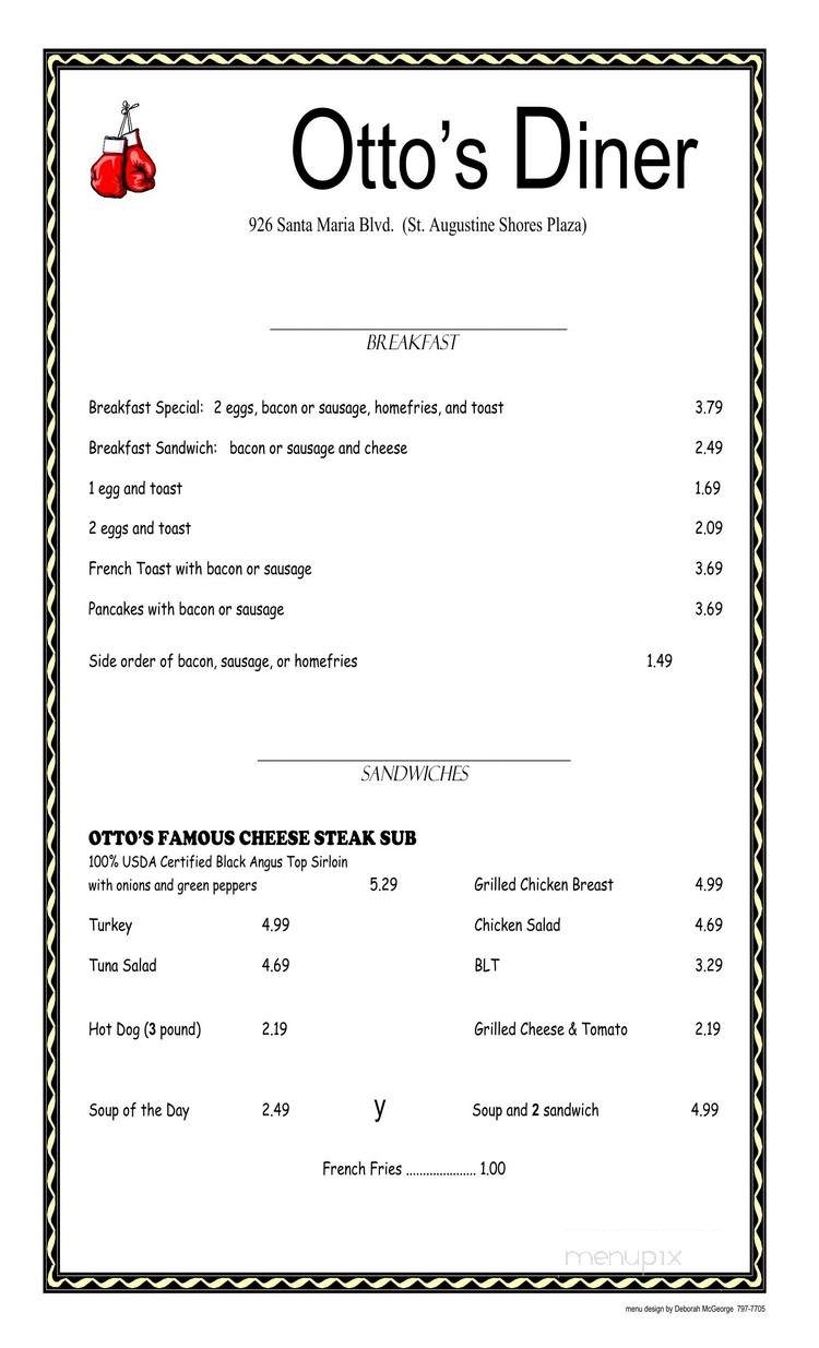Otto's Diner - St. Augustine, FL menu_pic