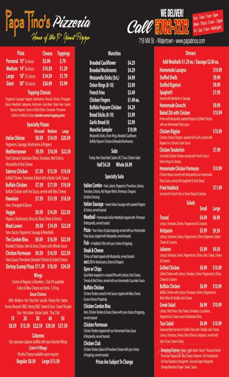 Valentino's Pizzeria - Watertown, NY menu_pic