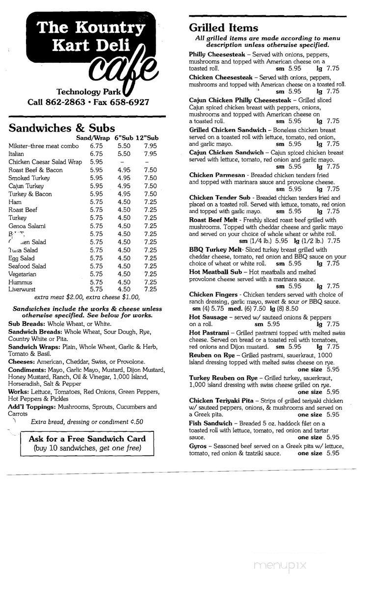 Kountry Kart Cafe - South Burlington, VT menu_pic