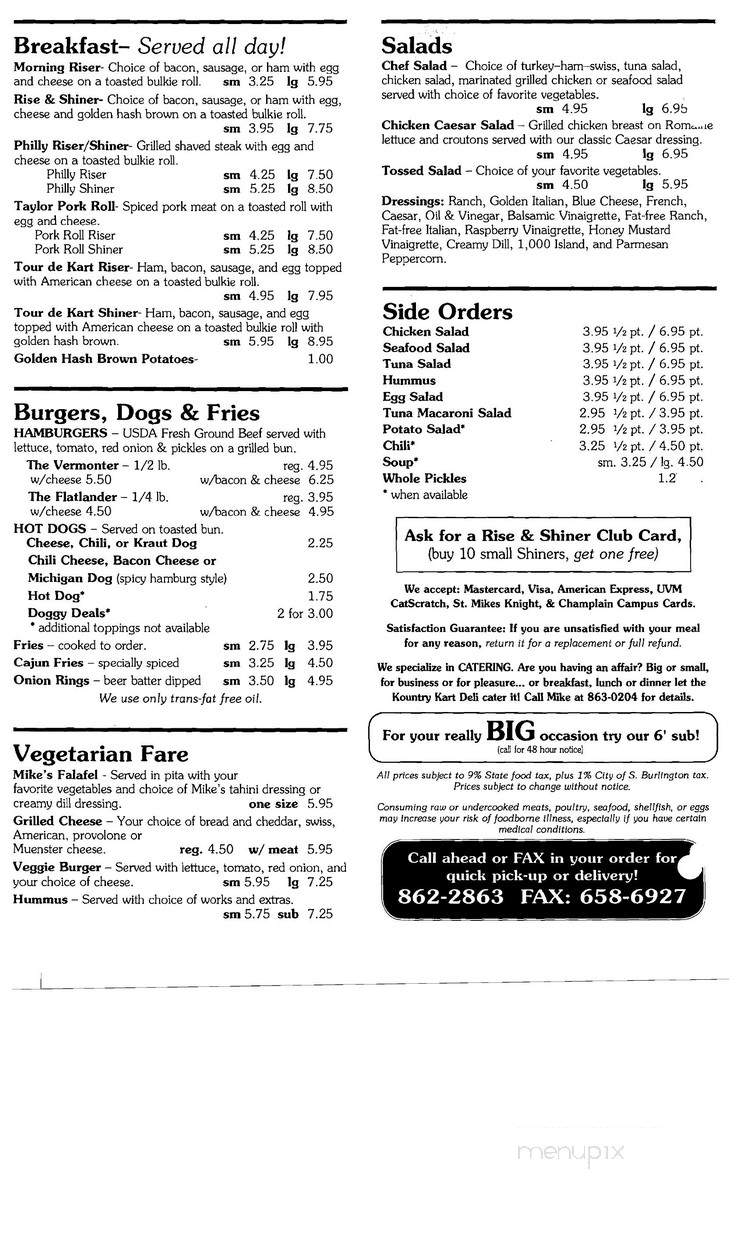 Kountry Kart Cafe - South Burlington, VT menu_pic