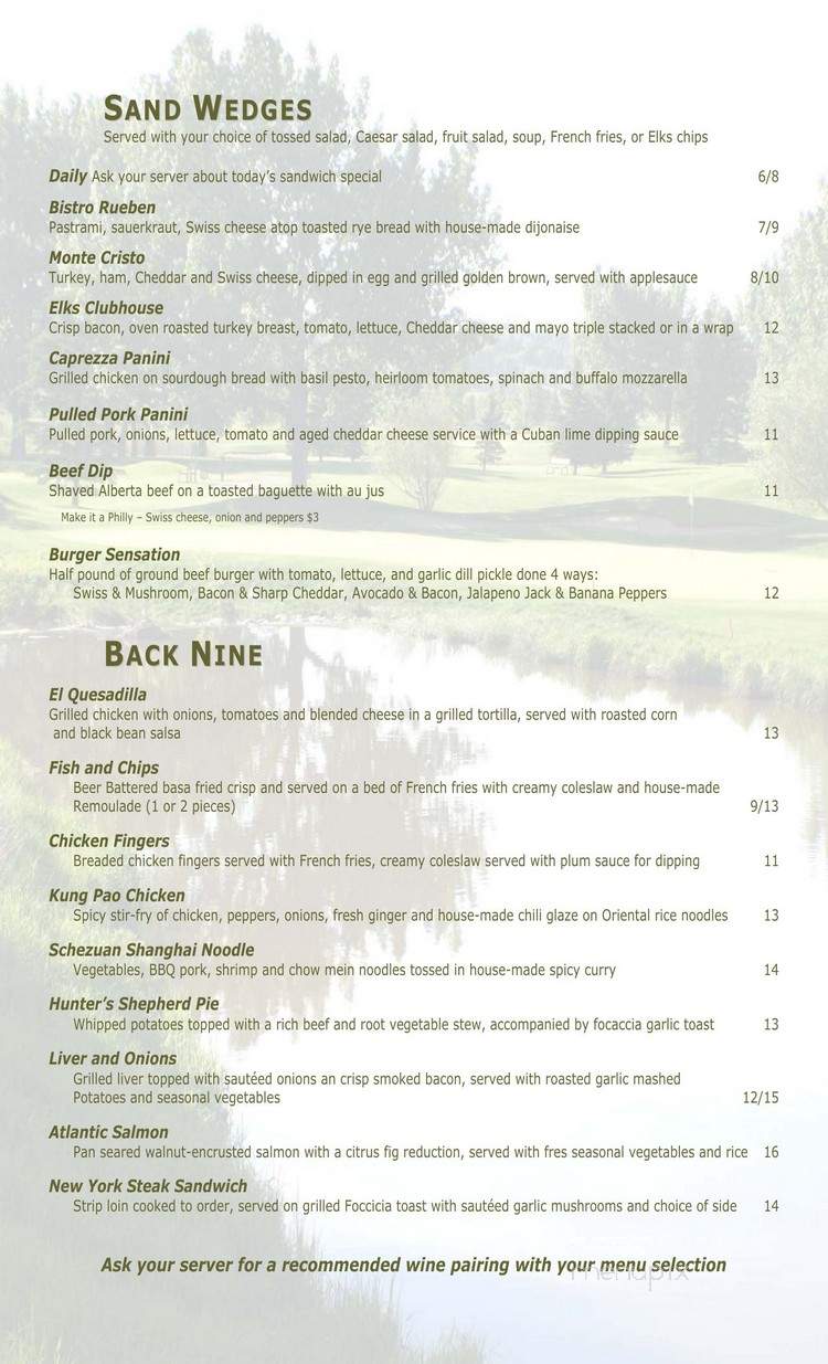 Calgary Elks Lodge & Golf Club - Calgary, AB menu_pic