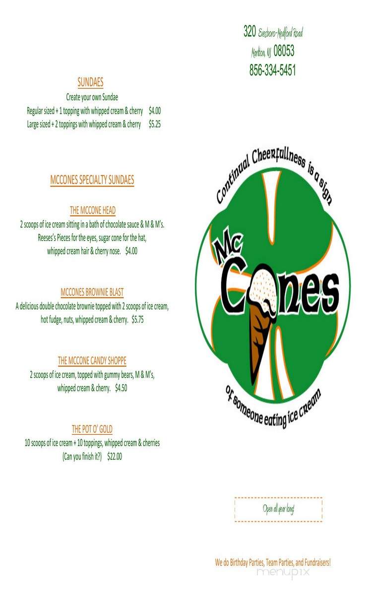 McCones Ice Cream - Marlton, NJ menu_pic