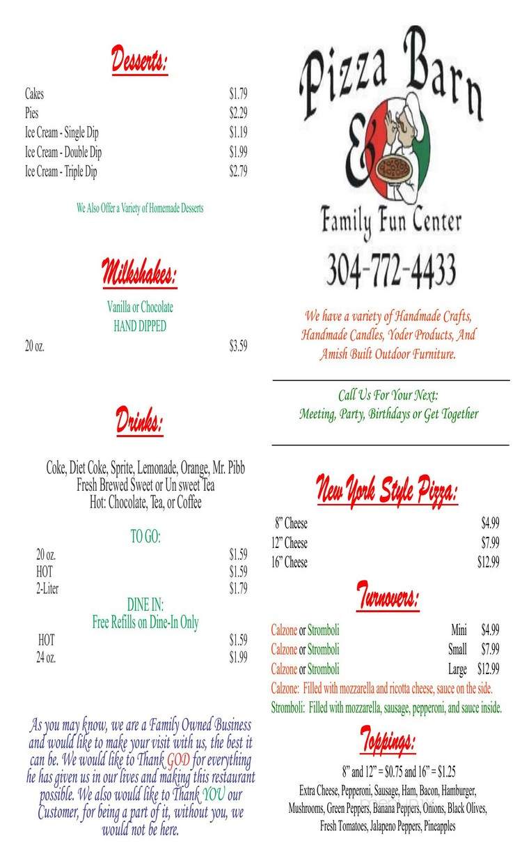 Pizza Barn - Sinks Grove, WV menu_pic