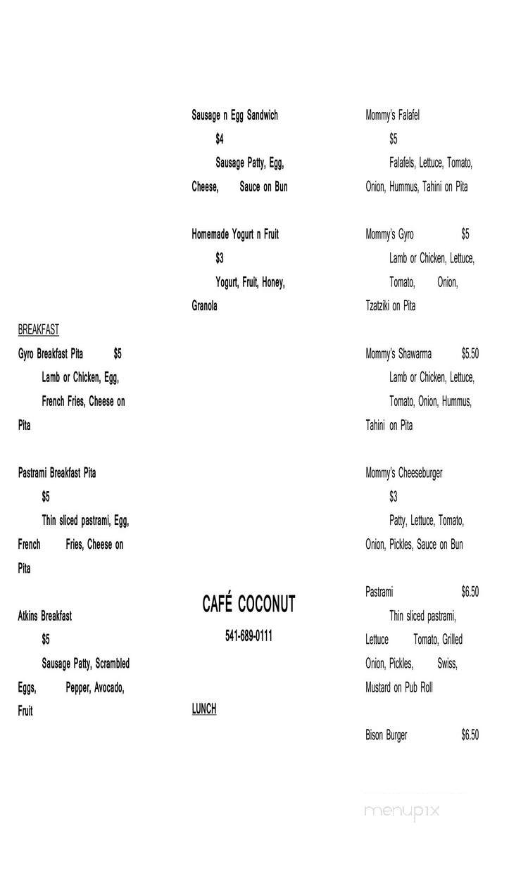 Cafe Coconut - Eugene, OR menu_pic
