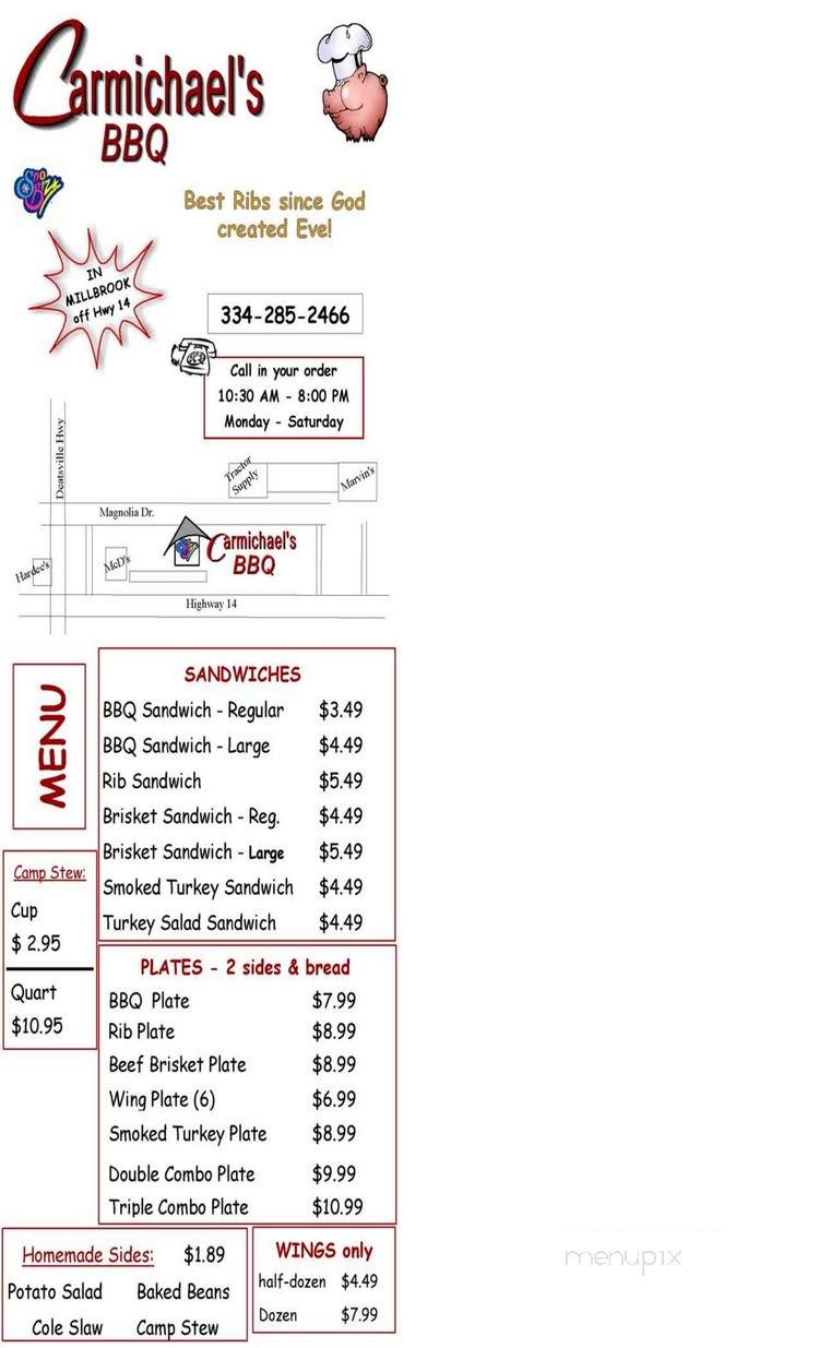 Carmichael's BBQ - Millbrook, AL menu_pic