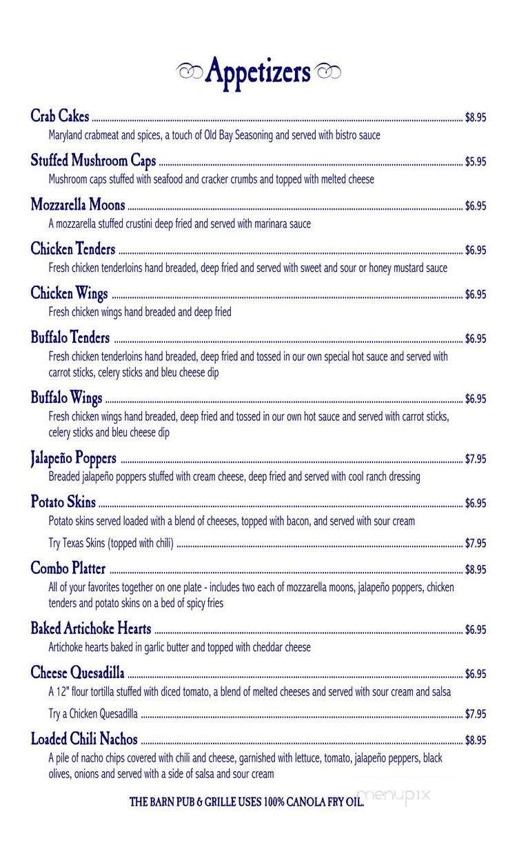 Barn Pub & Family Restaurant - Saint Louisville, OH menu_pic