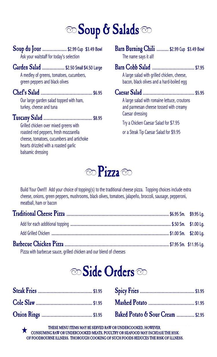 Barn Pub & Family Restaurant - Saint Louisville, OH menu_pic