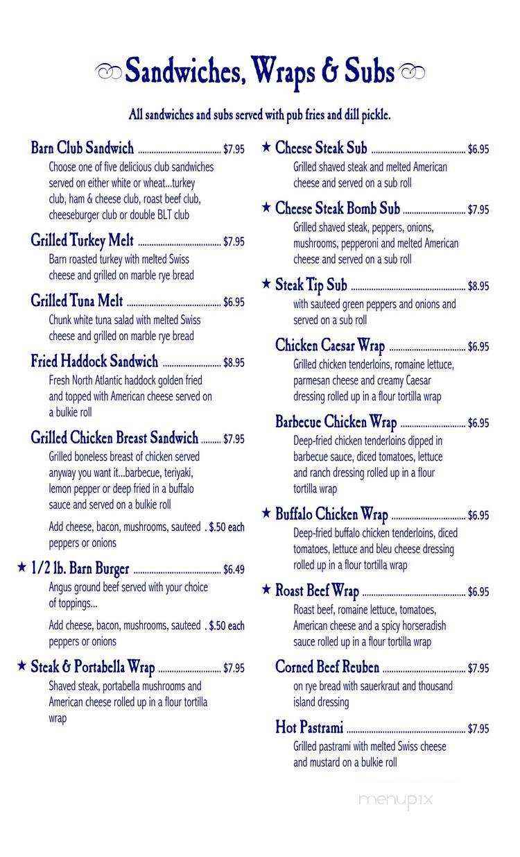 Barn Pub & Family Restaurant - Saint Louisville, OH menu_pic