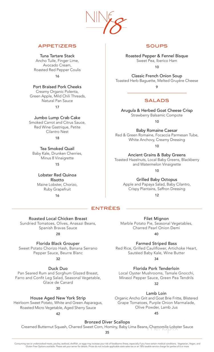 Nine18 - Orlando, FL menu_pic