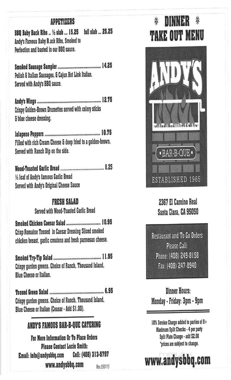 Andie's BBQ - Clearlake Oaks, CA menu_pic