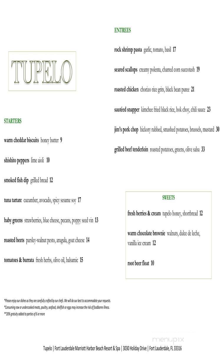 Tupelo - Fort Lauderdale, FL menu_pic