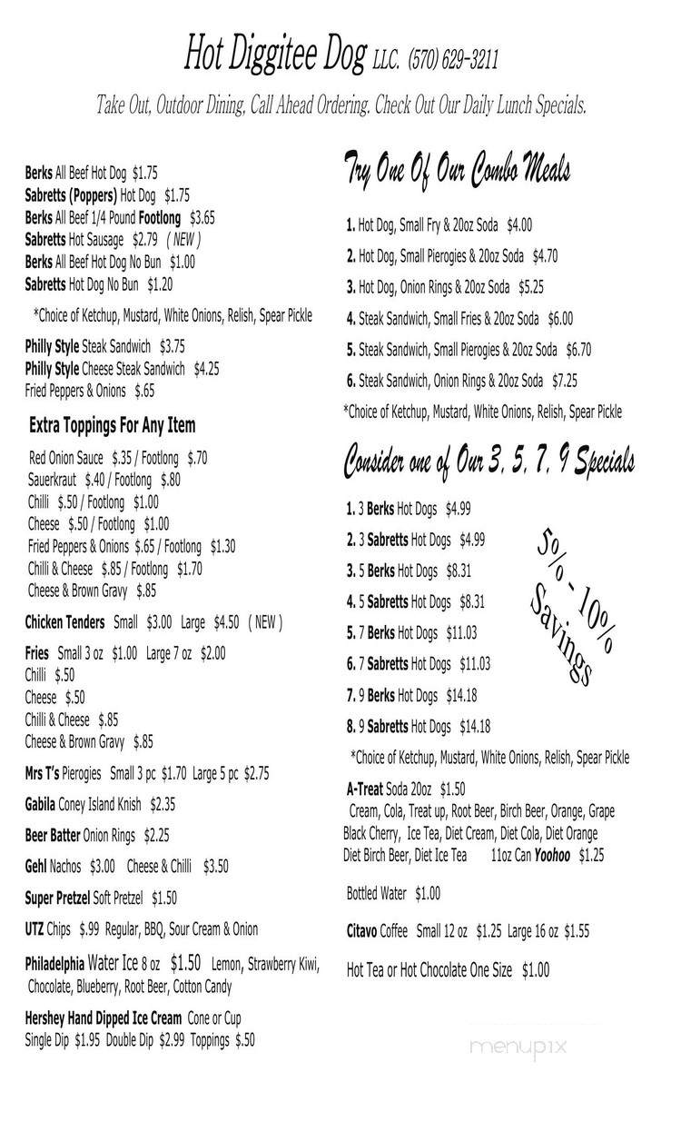 Hot Diggitee Dog - Tannersville, PA menu_pic