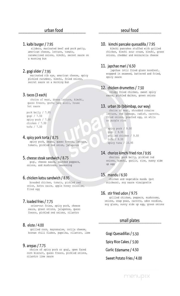 Urban Seoul - Los Angeles, CA menu_pic