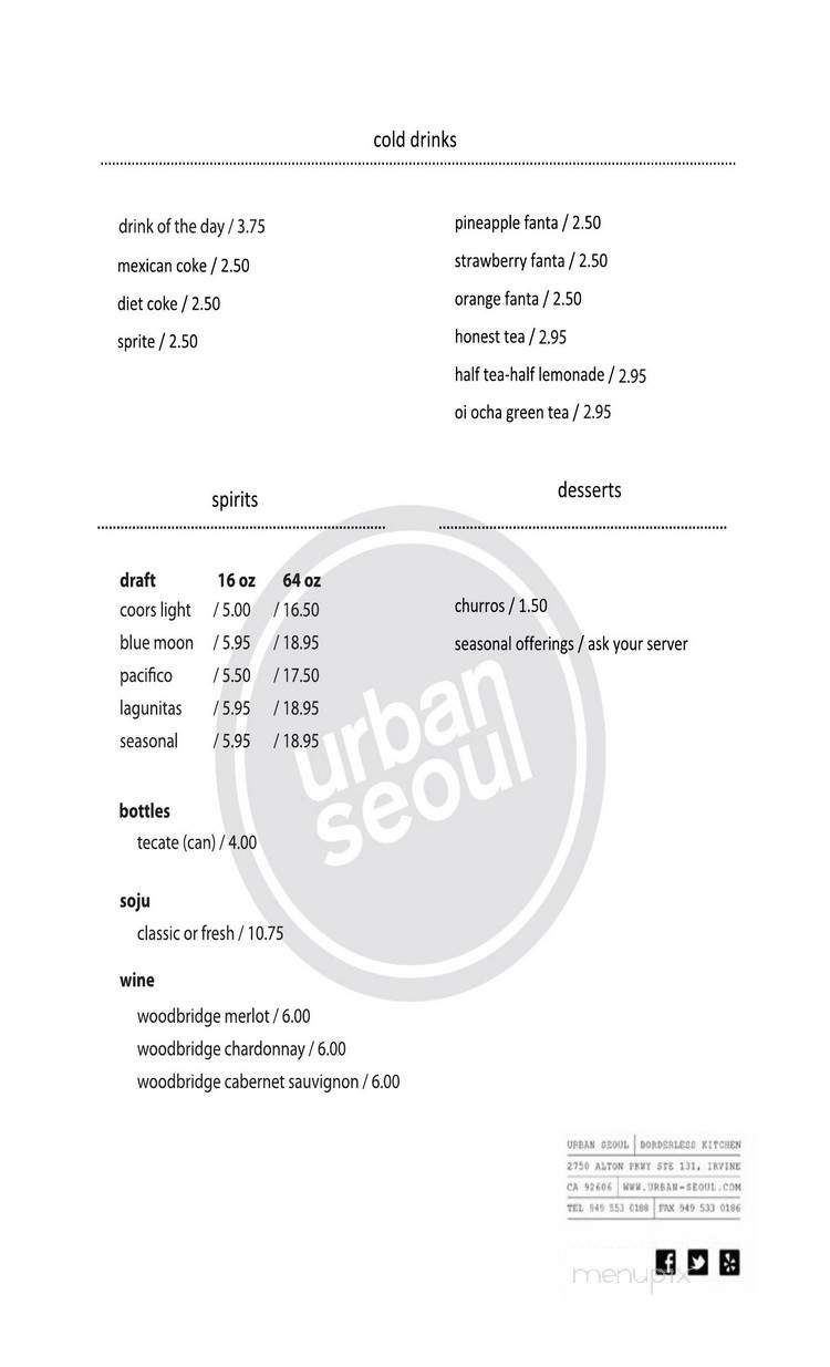 Urban Seoul - Los Angeles, CA menu_pic