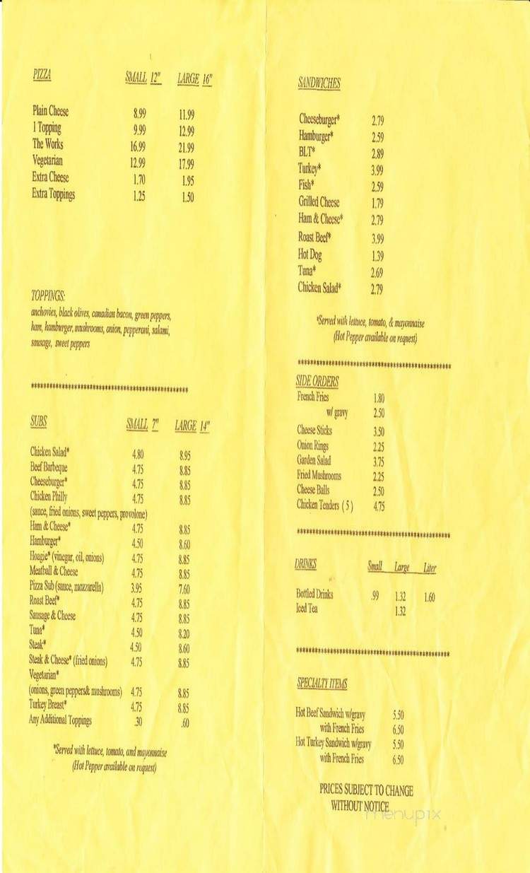 Tresie's Pizza & Sub Shop - Jefferson, MD menu_pic