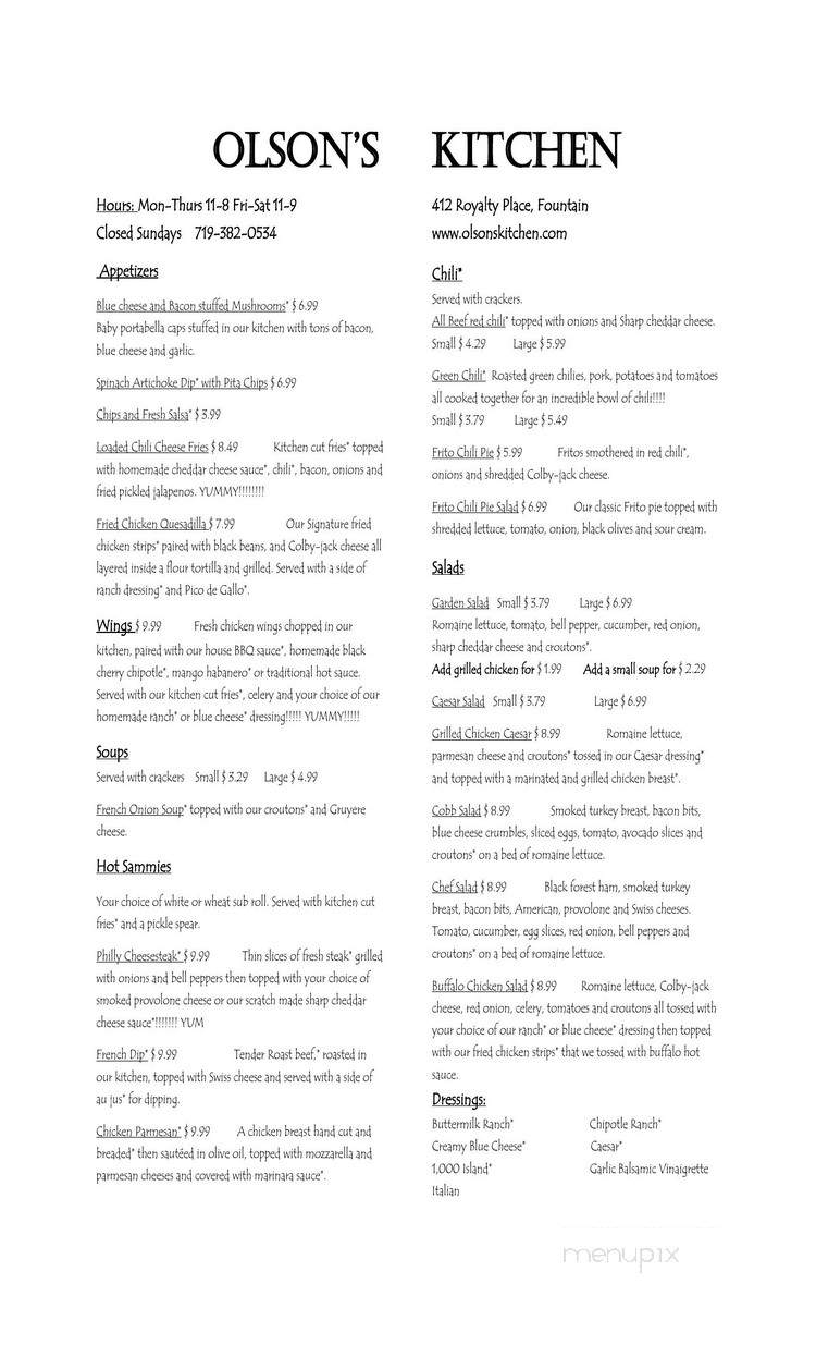 Olson's Kitchen - Fountain, CO menu_pic