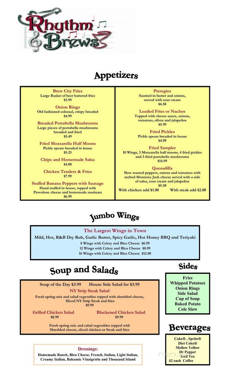 Rhythm & Brews - Morgantown, WV menu_pic
