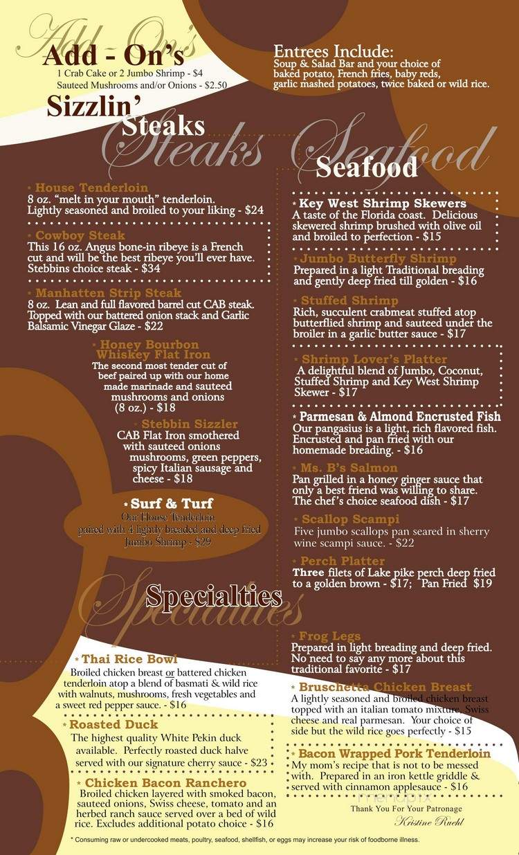 Stebbin Restaurant - Algoma, WI menu_pic