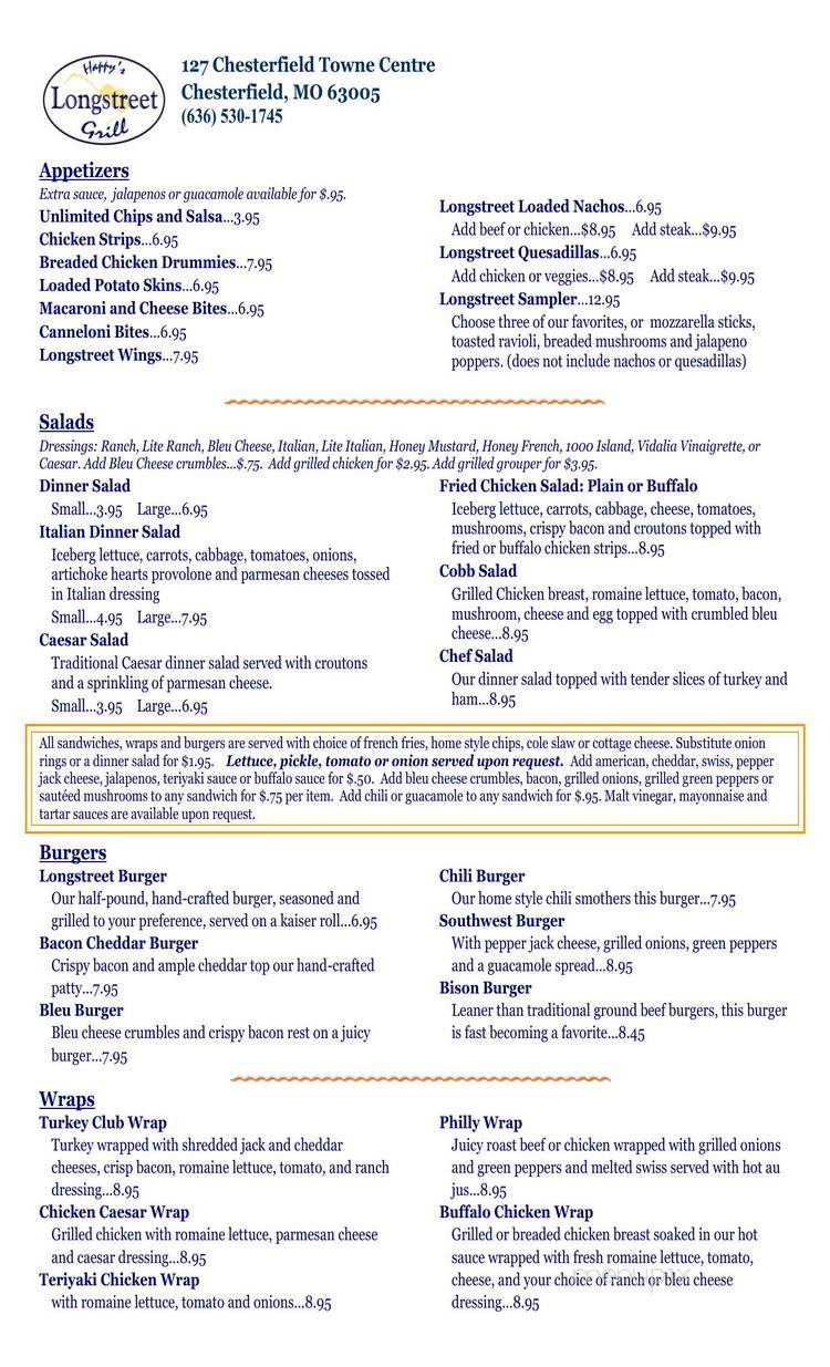 Longstreet Grill - Chesterfield, MO menu_pic