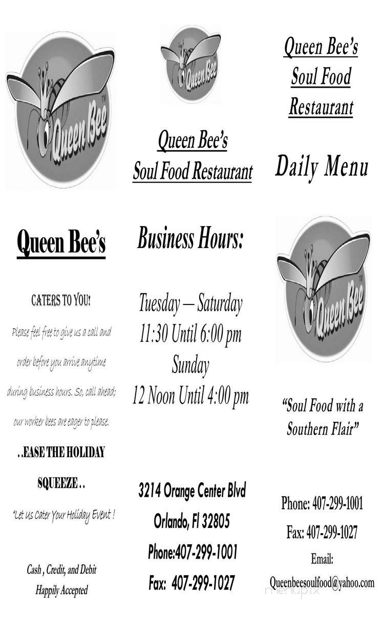 Queen Bee's Soul Food Restaurant - Orlando, FL menu_pic