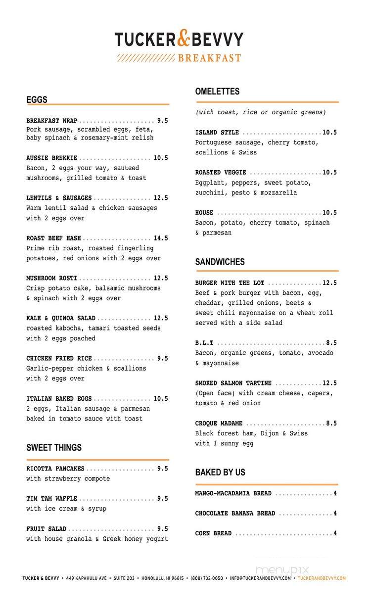 Tucker & Bevvy Breakfast - Honolulu, HI menu_pic