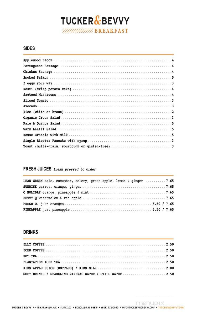 Tucker & Bevvy Breakfast - Honolulu, HI menu_pic