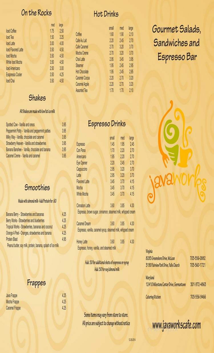 Java Works - McLean, VA menu_pic