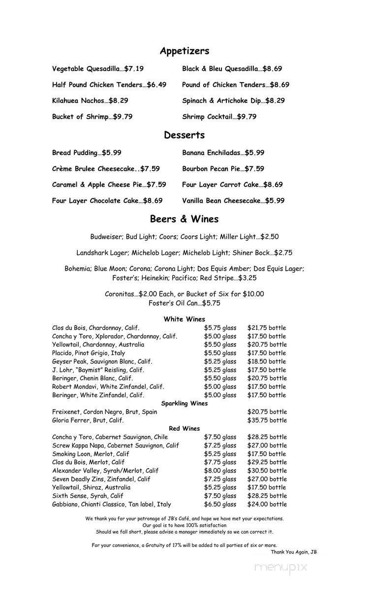 J B's Cafe - El Paso, TX menu_pic