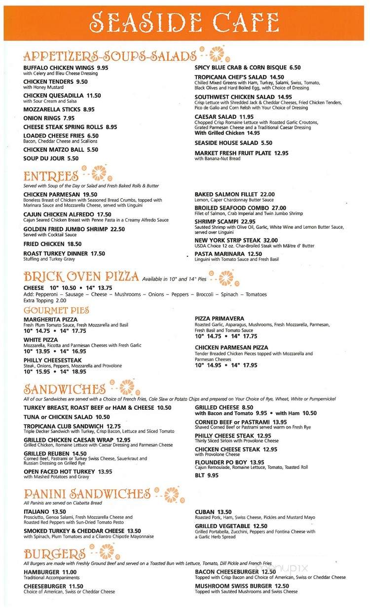 Top of the Trop - Atlantic City, NJ menu_pic