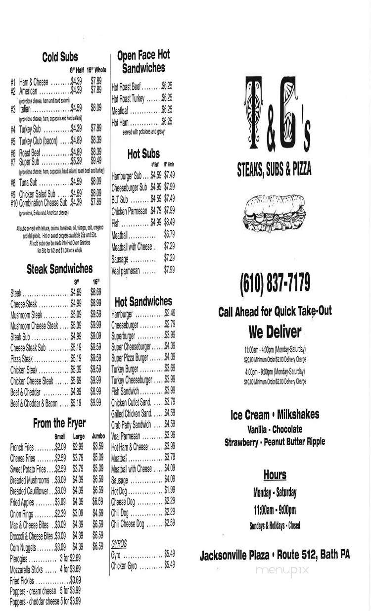 T & C's Steaks & Subs - Bath, PA menu_pic