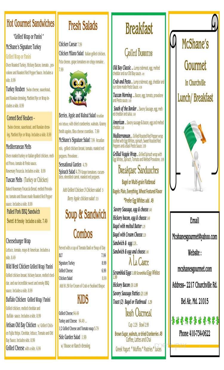 McShane's - Bel Air, MD menu_pic