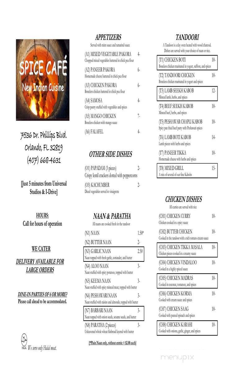 Spice Cafe - Orlando, FL menu_pic