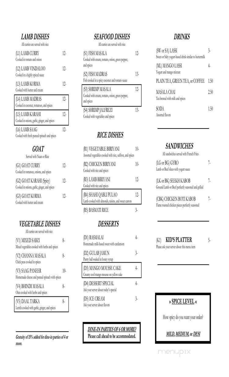 Spice Cafe - Orlando, FL menu_pic