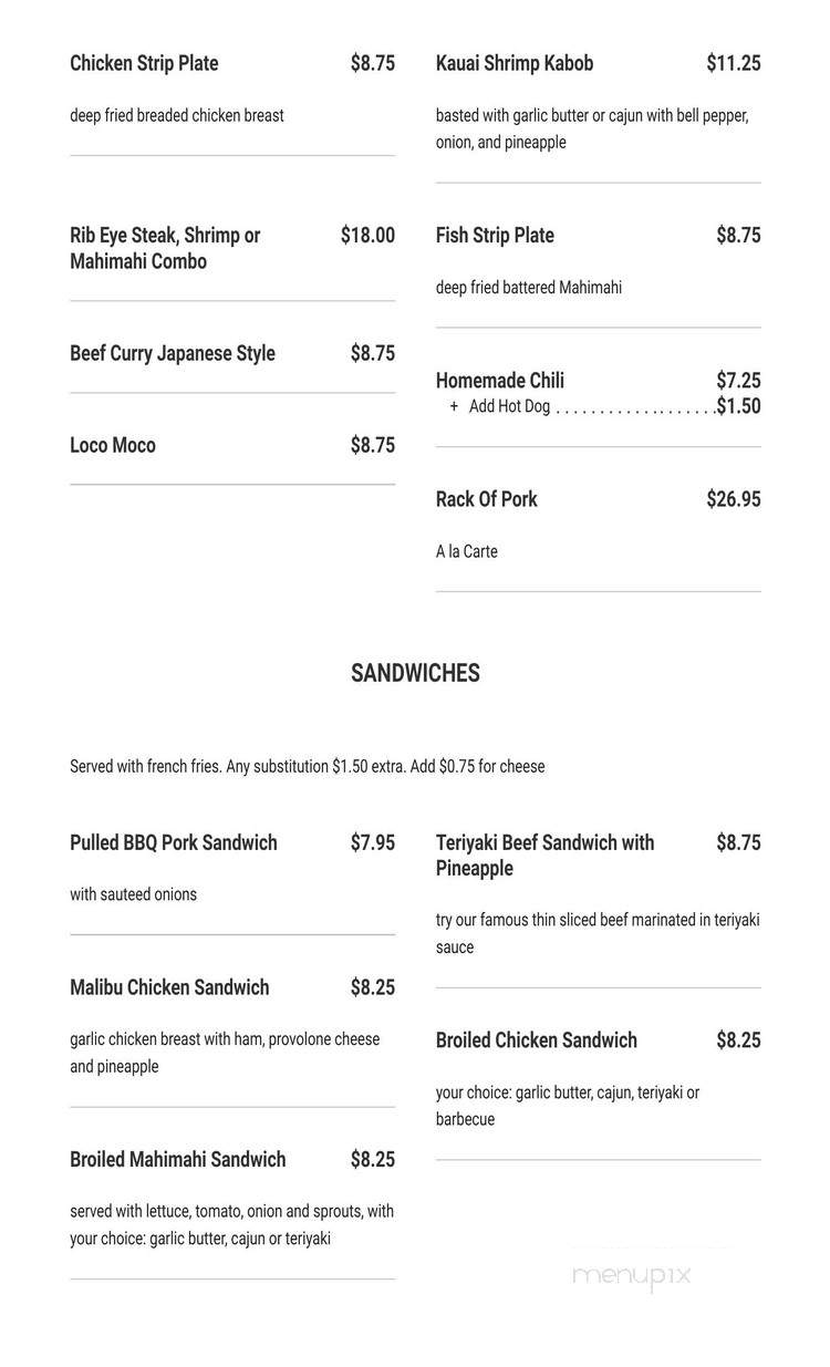 Harley's Tropical Barbecue - Kapaa, HI menu_pic