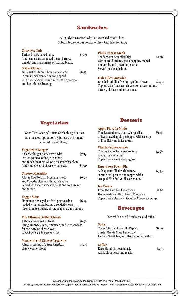 Good Time Charley's Grille Pub - Bryan, TX menu_pic