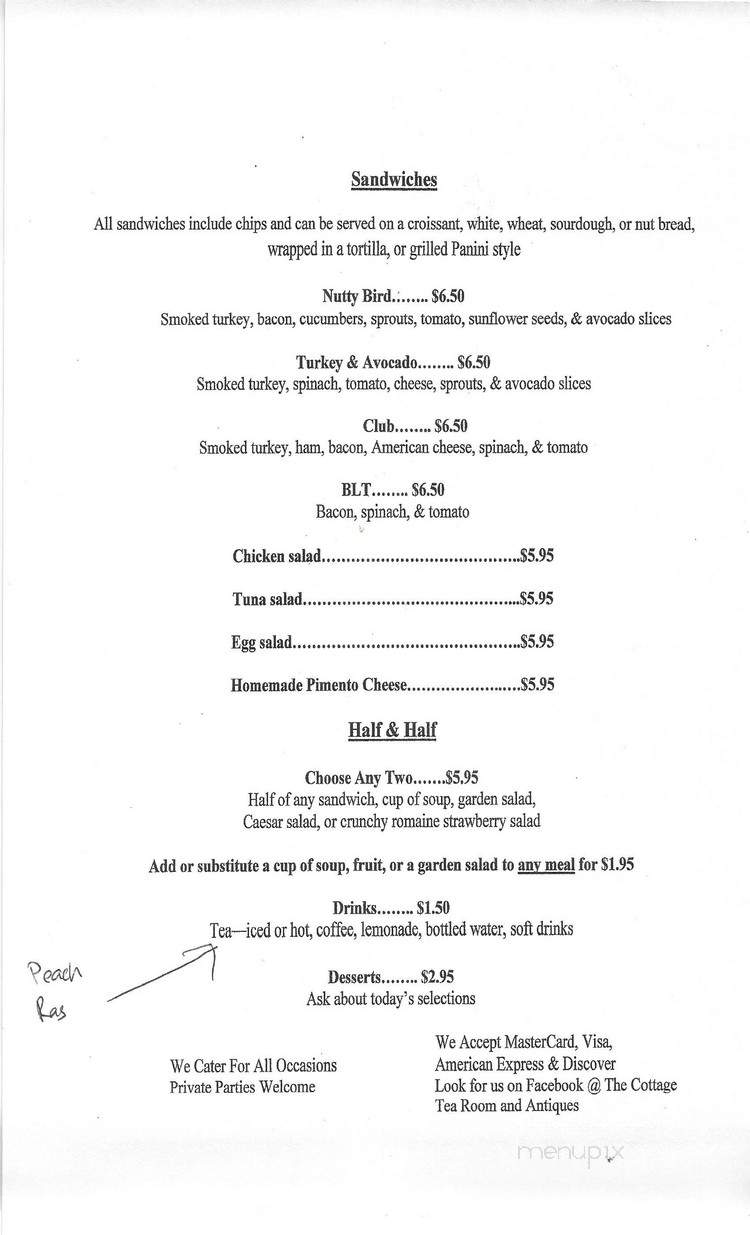 The Cottage Tea Room Antiques - Carthage, TX menu_pic