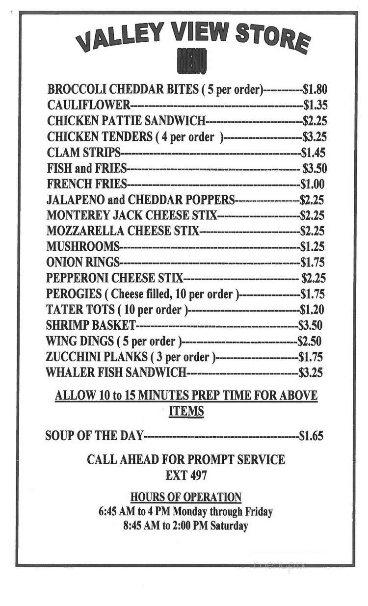 Valley View Store - Altoona, PA menu_pic