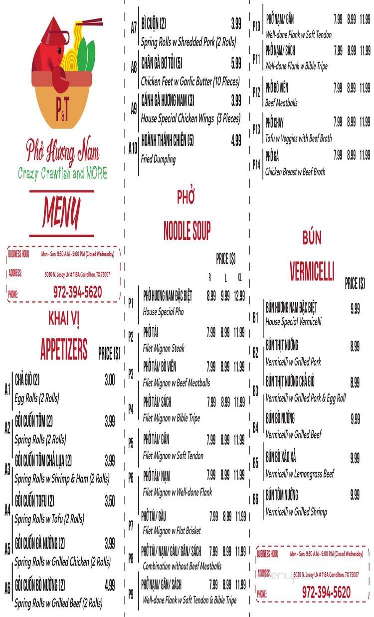 Pho Huong Nam - Vietnamese Restaurant - Carrollton, TX menu_pic
