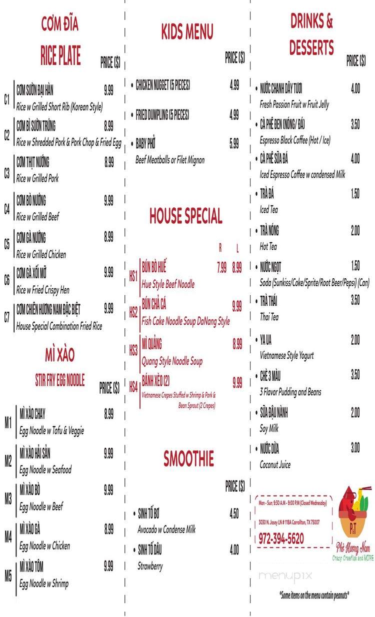 Pho Huong Nam - Vietnamese Restaurant - Carrollton, TX menu_pic