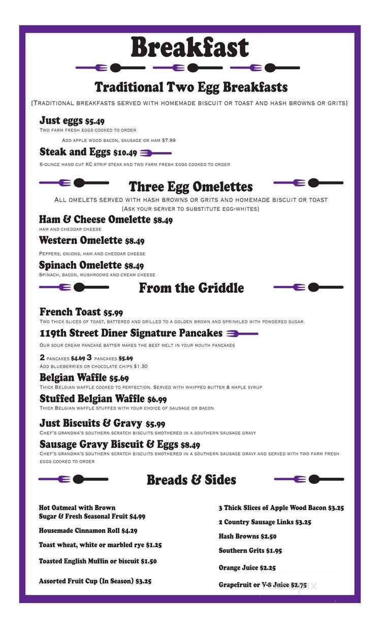 119th Street Diner - Olathe, KS menu_pic